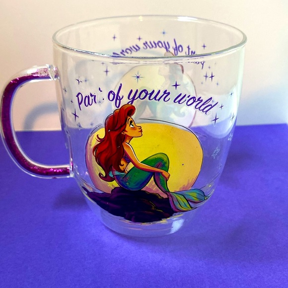 Disney Little Mermaid Glitter Handle Very Delicate Thin Glass Mug 14oz - Picture 2 of 5